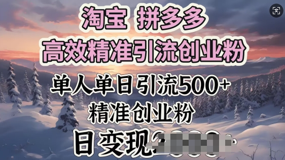 淘宝拼多多高效精准引流创业粉，单人单日引流500+创业粉，日变现多张-AI关键字