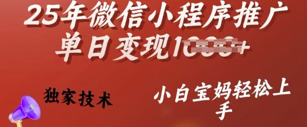 25年微信小程序推广单日变现多张，独家技术，小白宝妈轻松上手【揭秘】-AI关键字