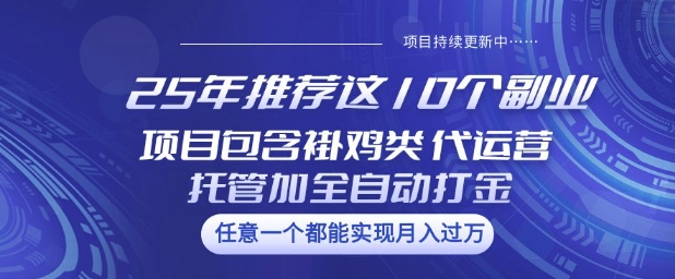 25年推荐这10个副业项目包含褂鸡类、代运营托管类、全自动打金类【揭秘】-AI关键字