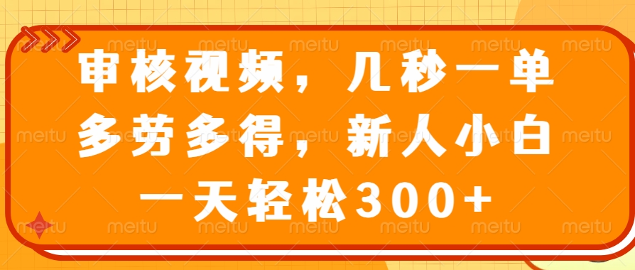 （14294期）审核视频，几秒一单，多劳多得，新人小白一天轻松300+-AI关键字