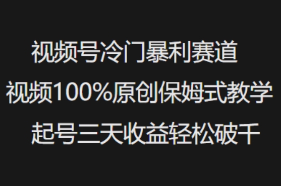 视频号冷门暴利赛道视频100%原创保姆式教学起号三天收益轻松破千-AI关键字
